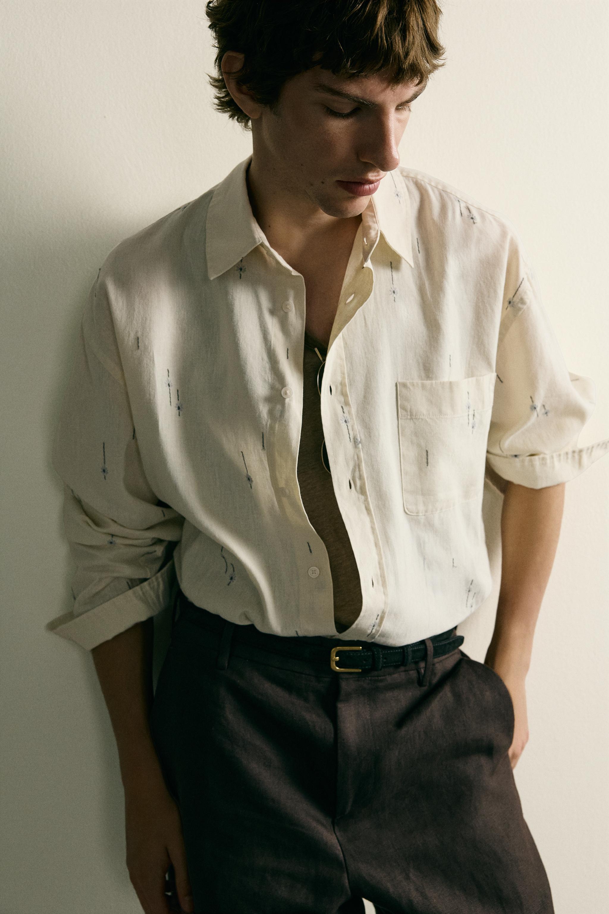 EMBROIDERED COTTON-LINEN RELAXED FIT SHIRT